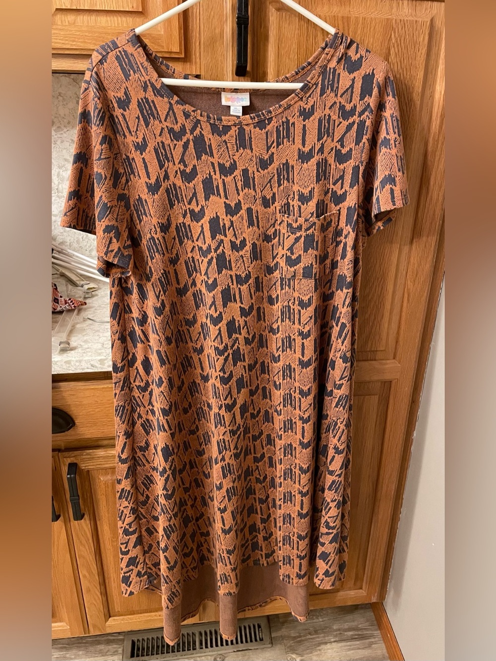 LuLaRoe Orange and Black Short Sleeve Pocket Swing Dress